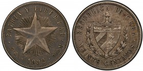CUBA: Republic, AR 20 centavos, 1932, KM-13, PCGS graded EF45.
Estimate: $50 - $75
