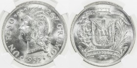 DOMINICAN REPUBLIC: Republic, AR peso, 1952, KM-22, blast white luster, two-year type, NGC graded MS63.
Estimate: $60 - $90