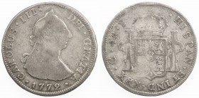 GUATEMALA: Carlos III, 1759-1788, AR 4 reales, 1772-G, KM-35.1, assayer P, nice natural coloration, VG.
Estimate: $100 - $130