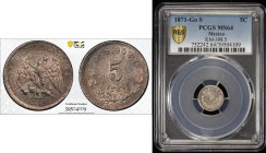 MEXICO: Republic, AR 5 centavos, 1871-Go, KM-398.5, PCGS graded MS64.
Estimate: $75 - $100