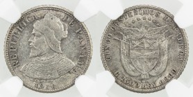 PANAMA: Republic, AR 5 centesimos, 1916, KM-2, key date, two-year type, lightly toned, NGC graded AU55.
Estimate: $100 - $150