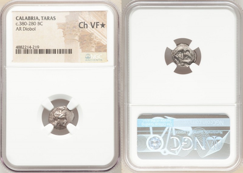 CALABRIA. Tarentum. Ca. 380-280 BC. AR diobol (13mm, 8h). NGC Choice VF S. Ca. 3...