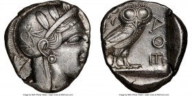 ATTICA. Athens. Ca. 440-404 BC. AR tetradrachm (24mm, 17.17 gm, 11h). NGC Choice XF 3/5 - 4/5. Mid-mass coinage issue. Head of Athena right, wearing c...
