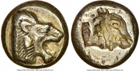 LESBOS. Mytilene. Ca. 521-478 BC. EL sixth-stater or hecte (10mm, 2.54 gm, 6h). NGC XF 5/5 - 4/5. Head of roaring lion right, wearing beaded collar / ...