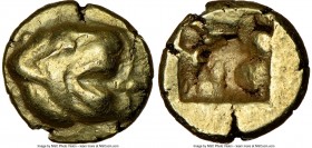 IONIA. Uncertain mint. Ca. 600-550 BC. EL sixth-stater or hecte (11mm, 2.57 gm). NGC AU 4/5 - 5/5. Phocaic standard. Head of lion right, mouth open / ...