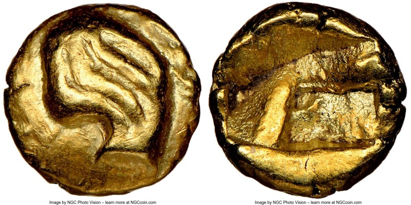 IONIA. Uncertain mint. Ca. 6th century BC. EL 1/24 stater or myshemihecte (7mm)....
