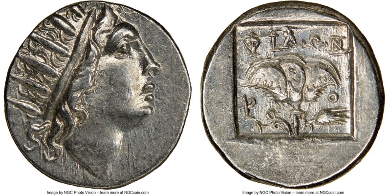 CARIAN ISLANDS. Rhodes. Ca. 88-84 BC. AR drachm (15mm, 11h). NGC Choice AU. Plin...