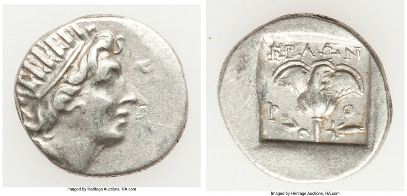 CARIAN ISLANDS. Rhodes. Ca. 88-84 BC. AR drachm (16mm, 2.64 gm, 11h). VF. Plinth...