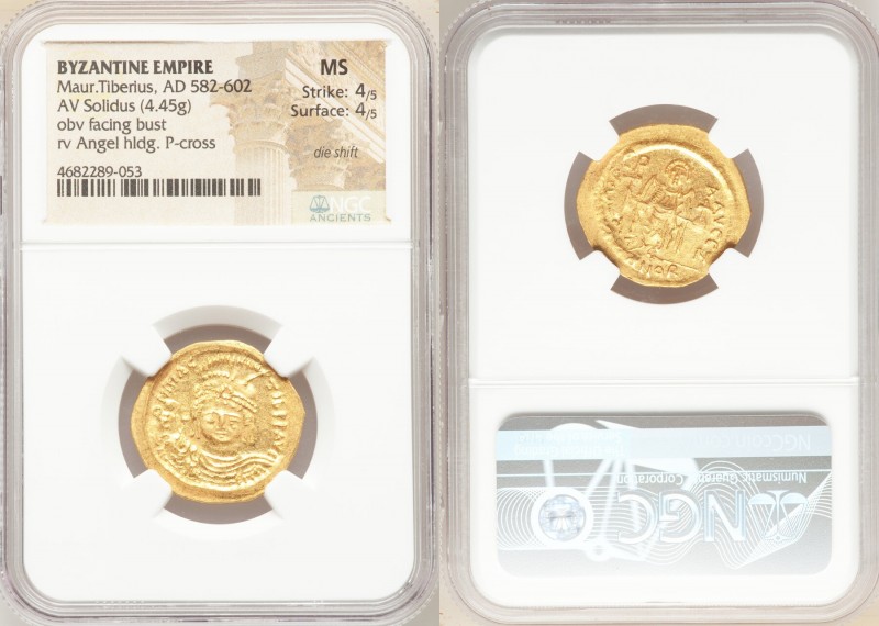 Maurice Tiberius (AD 582-602). AV solidus (23mm, 4.45 gm, 7h). NGC MS 4/5 - 4/5,...