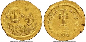 Heraclius (AD 610-641), and Heraclius Constantine. AV solidus (20mm, 4.41 gm, 6h). NGC AU 3/5 - 3/5, brushed, clipped. Constantinople, 4th officina, c...