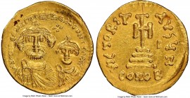 Heraclius (AD 610-641), and Heraclius Constantine. AV solidus (20mm, 4.35 gm, 7h). NGC MS 5/5 - 2/5, edge bend, brushed, clipped. Constantinople, 8th ...