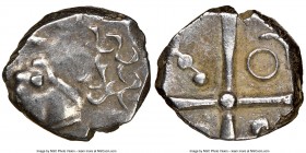 ANCIENT LOTS. Celtic. Southern Gaul. Volcae Tectosages. Ca. 200-118 BC. Lot of five (5) AR drachms. NGC VF. Male head left, two dolphins to left / Cro...