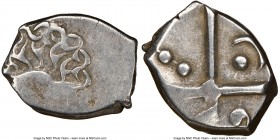 ANCIENT LOTS. Celtic. Southern Gaul. Volcae Tectosages. Ca. 200-118 BC. Lot of five (5) AR drachms. NGC Fine. Male head left, two dolphins to left / C...
