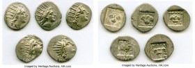 ANCIENT LOTS. Greek. Carian Islands. Rhodes. Ca. 88-84 BC. Lot of five (5) AR drachms. VF-XF. Includes: (5) Plinthophoric standard, AR drachms. Variou...