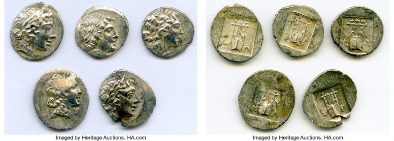 ANCIENT LOTS. Greek. Lycian League. Ca. 48-20 BC. Lot of five (5) AR hemidrachms...