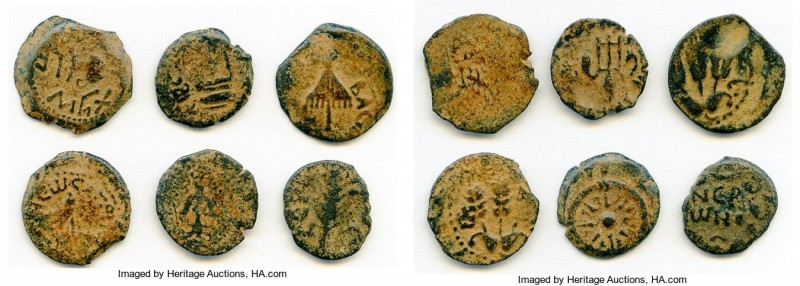 ANCIENT LOTS. Judaea. AD 1st century. Lot of six (6) AE prutahs. Fine. Includes:...