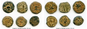 ANCIENT LOTS. Judaea. AD 1st century. Lot of six (6) AE prutahs. Fine. Includes: Various issuers, dates and themes. Six (6) coins in lot. SOLD AS IS, ...