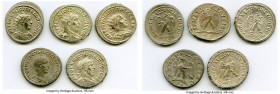 ANCIENT LOTS. Roman Provincial. AD 3rd century. Lot of five (5) BI tetradrachms. XF-Choice XF, Silvering. Includes: BI tetradrachm (5), various rulers...