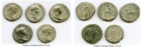 ANCIENT LOTS. Roman Imperial. Trajan (AD 98-117). Lot of five (5) AR denarii. Fine-VF. Includes: various types of Trajan denarii. Total five (5) coins...