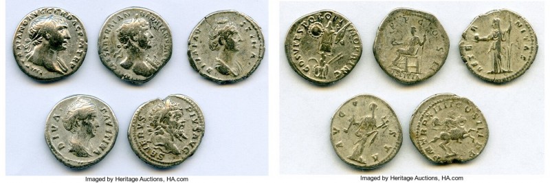 ANCIENT LOTS. Roman Imperial. Lot of five (5) AR denarii. About VF-VF. Includes:...