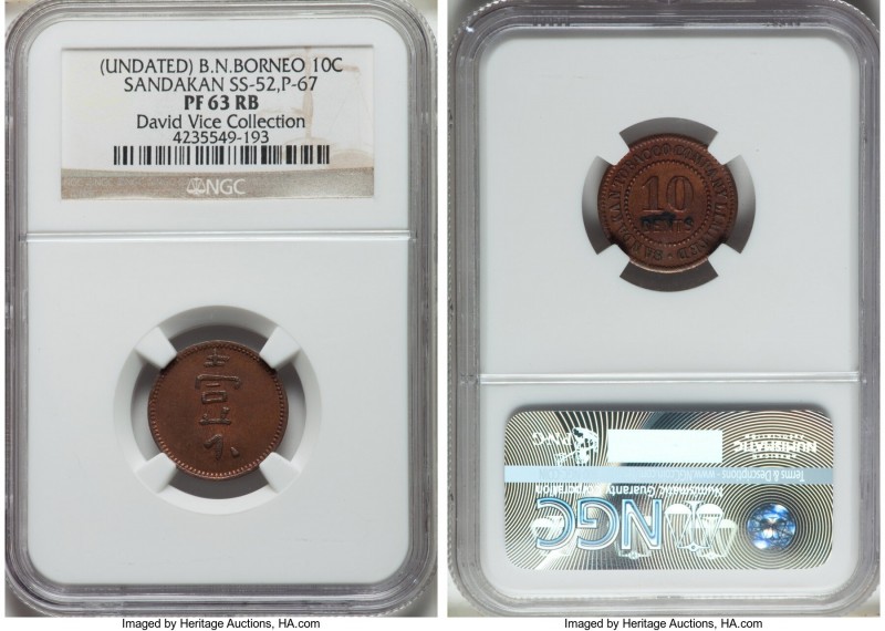 Sandakan Tobacco Company Proof 10 Cents Token ND (c. 1924) PR63 Red and Brown NG...