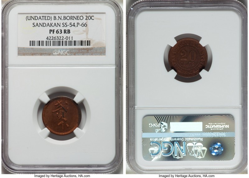 Sandakan Tobacco Company Proof 20 Cents Token ND (c. 1924) PR63 Red and Brown NG...
