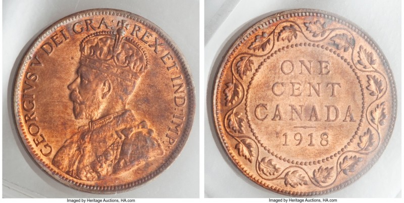 George V 3-Piece Lot of Certified Cents MS64 Red ICCS, 1) Cent 1918 2) Cent 1918...