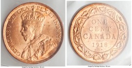 George V 4-Piece Lot of Certified Cents ICCS, 1) Cent 1918 - MS65 Red, KM21 2) Cent 1918 - MS65 Red, KM21 3) Cent 1920 - MS63 Red and Brown, KM28 4) C...