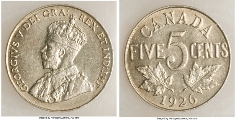 George V "Far 6" 5 Cents 1926 AU50 ICCS, Ottawa mint, KM29.

HID09801242017
...