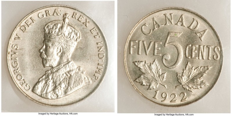 6-Piece Lot of Certified 5 Cents ICCS, 1) George V 5 Cents 1922 - MS64, Ottawa m...