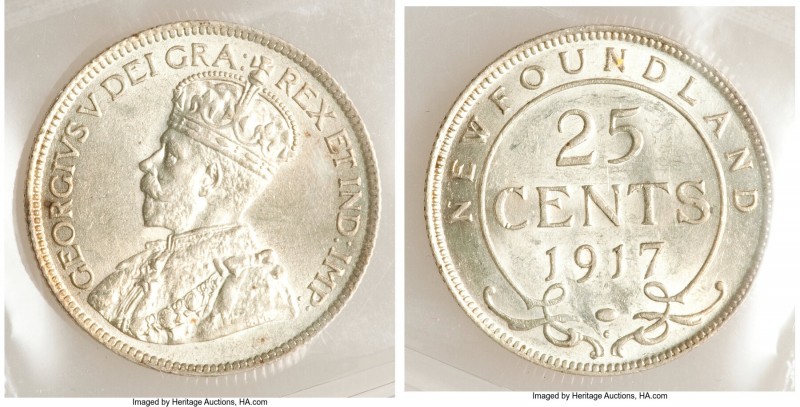 George V 3-Piece Lot of Certified Assorted Minors ICCS, 1) Newfoundland 25 Cents...