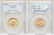 George V gold Sovereign 1911-C MS63 PCGS, Ottawa mint, KM20. AGW 0.2355 oz. 

HID09801242017

© 2020 Heritage Auctions | All Rights Reserved