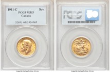 George V gold Sovereign 1911-C MS63 PCGS, Ottawa mint, KM20. AGW 0.2355 oz. 

HID09801242017

© 2020 Heritage Auctions | All Rights Reserved