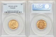 George V gold 5 Dollars 1913 AU55 PCGS, Ottawa mint, KM26. AGW 0.2419 oz. 

HID09801242017

© 2020 Heritage Auctions | All Rights Reserved
