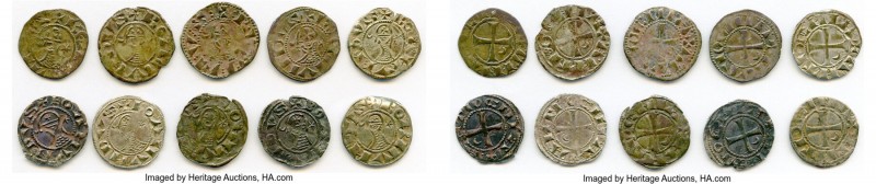 Principality of Antioch 10-Piece Lot of Uncertified Bohemond Era "Helmet" Denier...