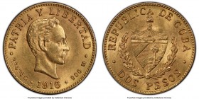 Republic gold 2 Pesos 1916 MS63 PCGS, KM17. Two year type. AGW 0.0967 oz. 

HID09801242017

© 2020 Heritage Auctions | All Rights Reserved