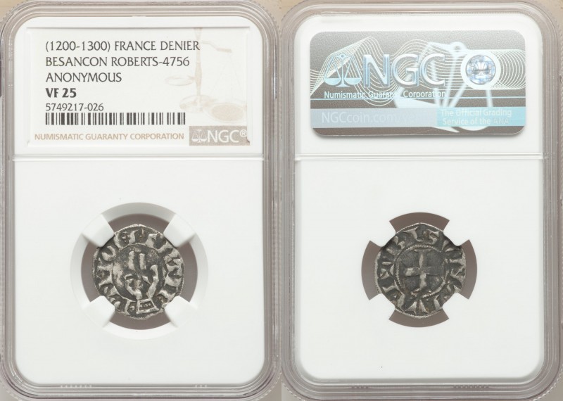 Besançon. Anonymous 5-Piece Lot of Certified Deniers ND (1200-1300) VF25 NGC, Ro...