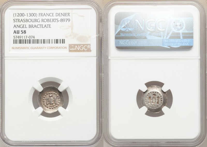 Strasbourg Denier (Angel Bracteate) ND (1200-1300) AU58 NGC, Rob-8979. 

HID09...