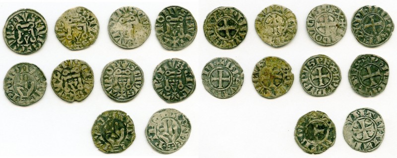 10-Piece Lot of Uncertified Assorted Deniers ND (12th-13th Century) VF, Lot incl...