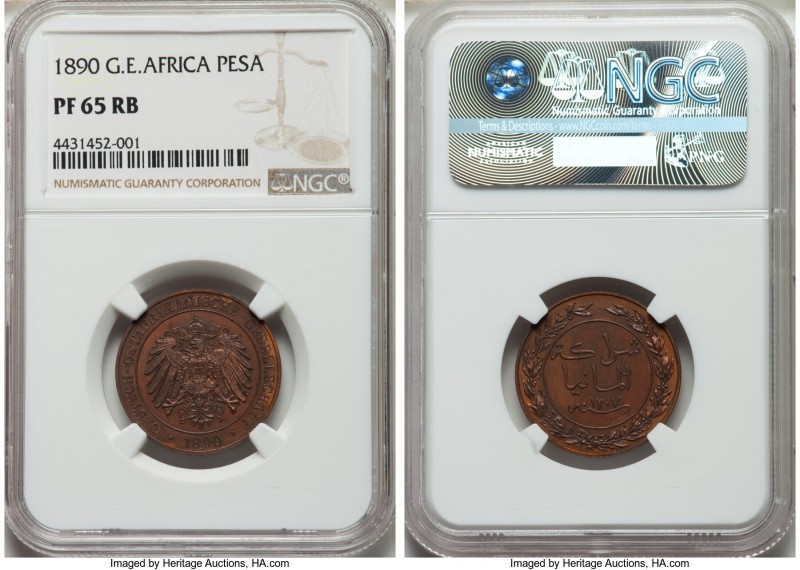 German Colony. Wilhelm II Proof Pesa 1890 PR65 Red and Brown NGC, KM1.

HID098...