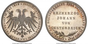 Frankfurt. Free City 2 Gulden 1848 MS66 PCGS, KM338. Archduke Johann elected as Vicar. Taupe-tan toning, cartwheel luster. 

HID09801242017

© 202...