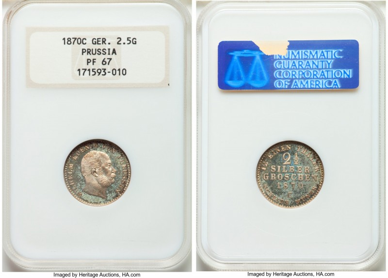 Prussia. Wilhelm I Proof 2-1/2 Silber Groschen 1870-C PR67 NGC, Cleve mint, KM48...