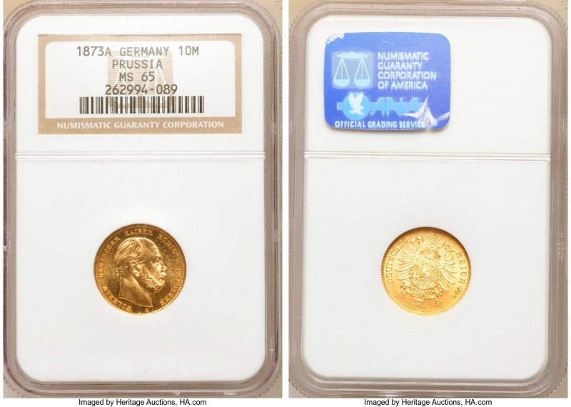 Prussia. Wilhelm I gold 10 Mark 1873-A MS65 NGC, Berlin mint, KM502.

HID09801...