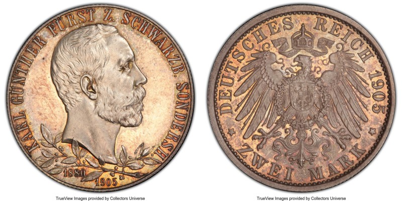 Schwarzburg-Sondershausen. Karl Günther Proof 2 Mark 1905 PR65 PCGS, Berlin mint...