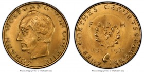 Weimar Republic gold "Johann Wolfgang von Goethe" Medal 1932 MS67 PCGS, Forschner-88. By Theodor Georgii. In commemoration of the 100th anniversary of...