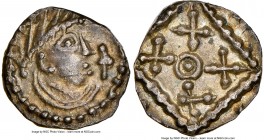 Early Anglo-Saxon Period. Secondary Phase Sceat ND (710-760) MS61 NGC, Series G, S-800, 1.07gm. Diademed bust right, heavenward gaze, cross before / P...