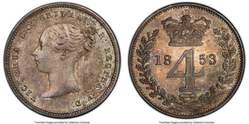 Victoria Prooflike 4 Pence 1853 PL65 PCGS, KM732. Mintage: 4,158. Overall gray t...