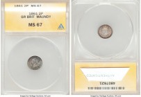 Victoria Pair of Certified Maundy Multiple Pence ANACS, 1) 2 Pence 1861 - MS67, KM729 2) 4 Pence 1849 - MS65, KM732 Sold as is, no returns. 

HID098...