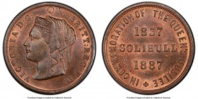 Victoria copper "Golden Jubilee - Solihull" Medal 1887 MS64 Red and Brown PCGS, 32mm. VICTORIA D G BRITT REG FD Her bust crowned and veiled left / IN ...
