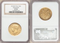 Kingdom of Napoleon. Napoleon gold 40 Lire 1814-M VF30 NGC, Milan mint, KM12. Not mentioned on label but this is actually 1814/04 overdate. AGW 0.3733...